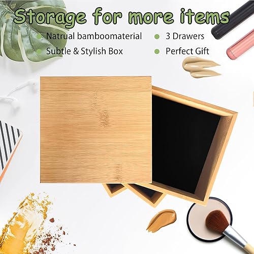 Miniatura 2 de FARLEY Caja organizadora de bambú, 7.08 x 7.08 x 6.69 pulgadas, caja organizadora de bambú natural, cajas reutilizables de arte y bricolaje, cajas