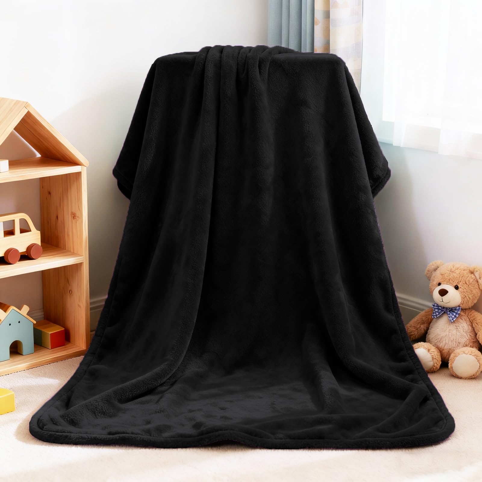 Plaid Canapé 180 x 240 Noir pour Soirée Cocooning et Couverture de Lit Douillette