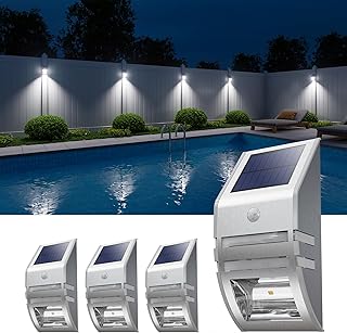 4 Pack Solar Wall Lights, Stainless Steels Outdoor Waterproof Motion Sensor Modern Metal Lamps for Fence, Deck, Post, Stair, Front Porch, Dock, Patio, Yard, House Siding, Convenient Security Lighting