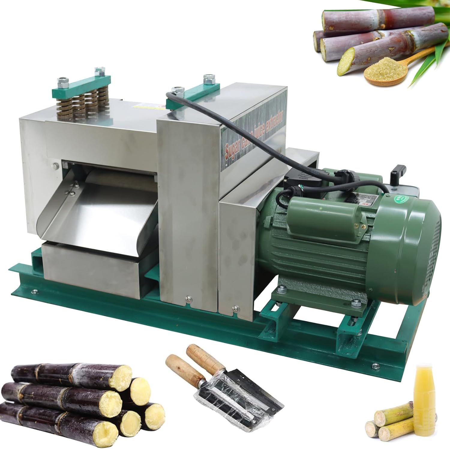 3500W Commercial Sugarcane Juicer Machine 220V Industrial Heavy-Duty Sugar Cane Press Extractor with 3 Stainless Steel Rollers & 1760LBS/H High Yield for Sugarcane/Sorghum/Reed Juice