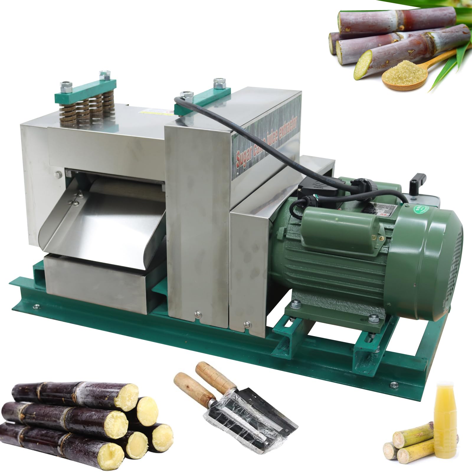 3500W Commercial Sugarcane Juicer Machine 220V Industrial Heavy-Duty Sugar Cane Press Extractor with 3 Stainless Steel Rollers 1760LBS