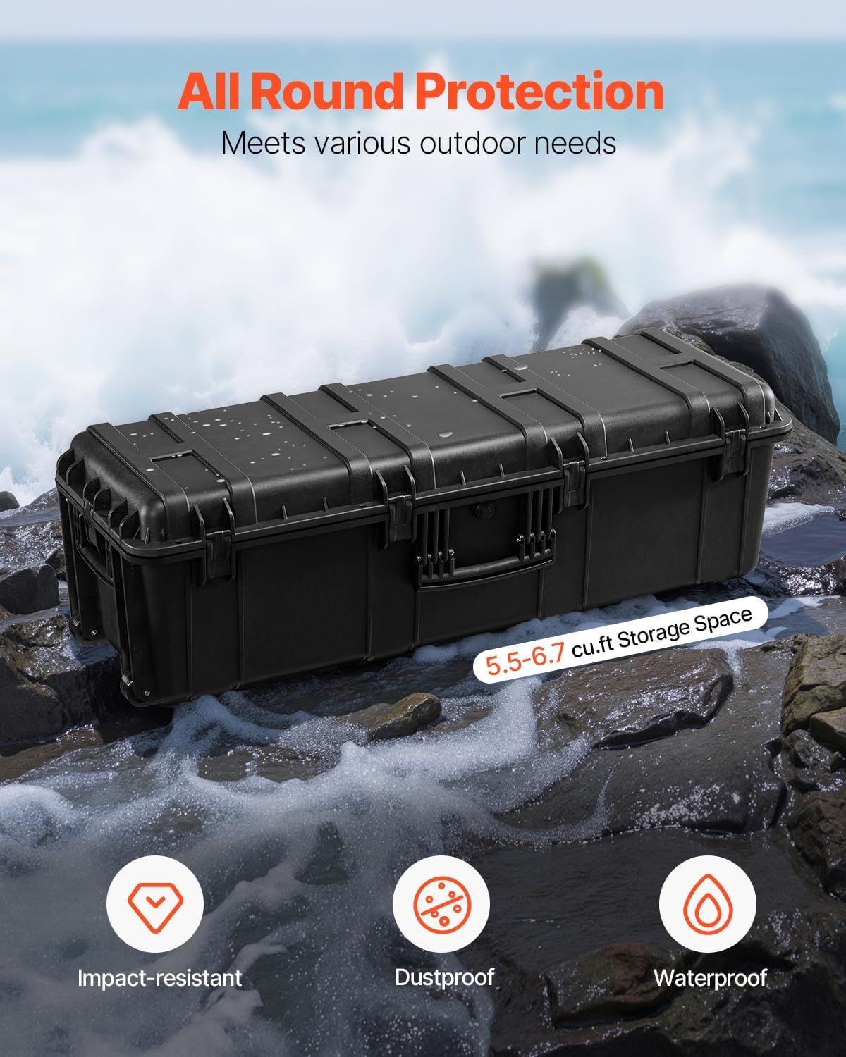 Happybuy Weatherproof Hard Case, Heavy Duty Protective Dry Box with Pre-Cut Foam and Retractable Pull Handles. Ideal for Travel, Hunt, Military, Tactical. IP67 Waterproof for Cameras (112x41x34)