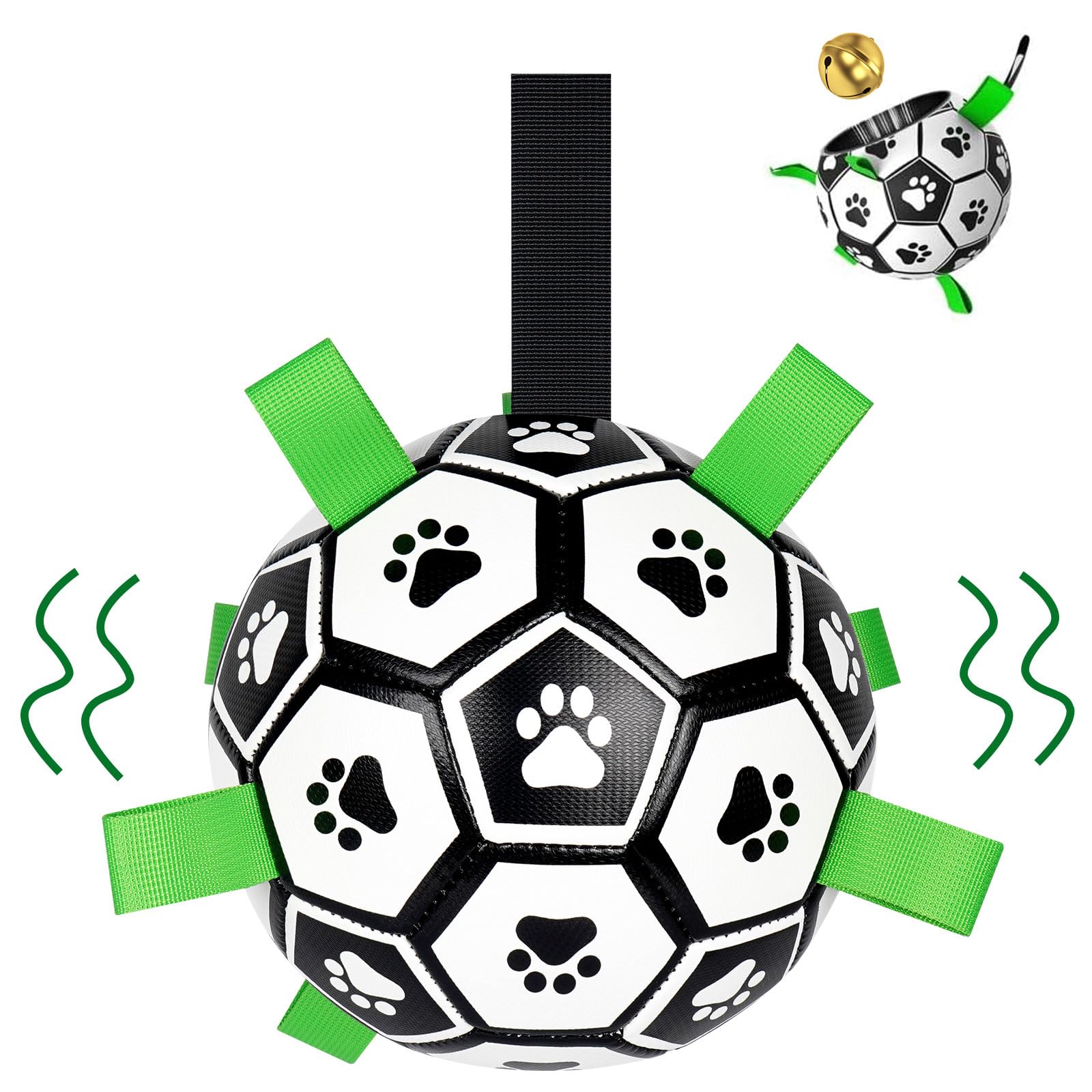 Dog Toys Soccer Ball with Straps & Bell Inside, World Cup Interactive Dogs Toys for Tug of War, Yard Game, Dog Water Toy, Herding Balls for Large Dogs Gifts Outdoor Ball Boredom Buster (Paw - Large)