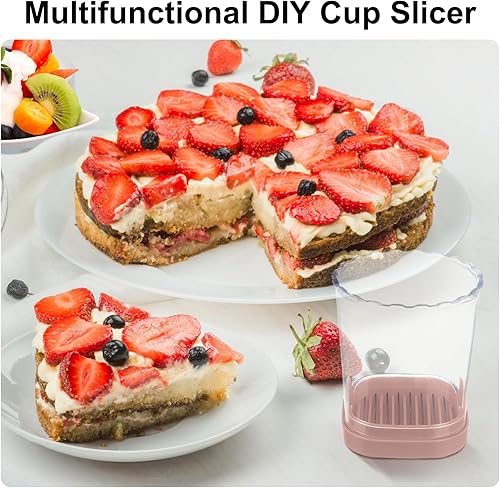 Miniatura 7 de Cortador de fresas taza de rebanadora de frutas, cortador de velocidad de ensalada de verduras para fresas, huevo, plátano, champiñones, pepino,