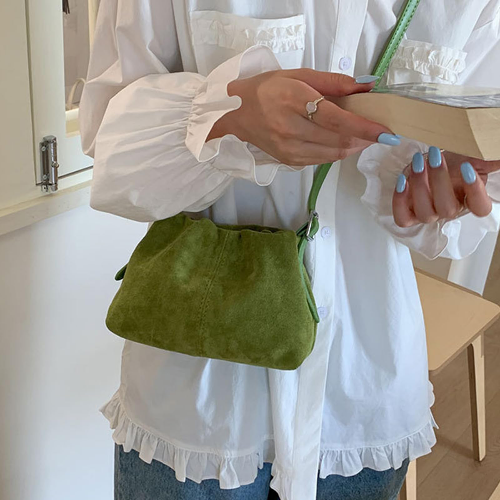 Retro Soft Shoulder Bag Women Trendy Tote with Top Handle Work Travel Everyday Essentials Purse Suedes Purse Shoulder Bag