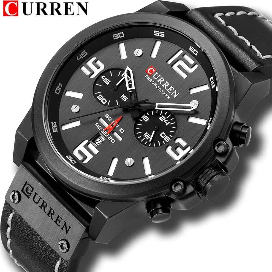 Curren Orologio Cronografo Militare Al Quarzo – Cinturino In Pelle – Impermeabile 3ATM - 4