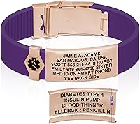 Vista 103 de Divoti Pulsera de identificación de alerta médica grabada personalizada, grabado láser de doble cara, pulsera de silicona, cierre de seguridad