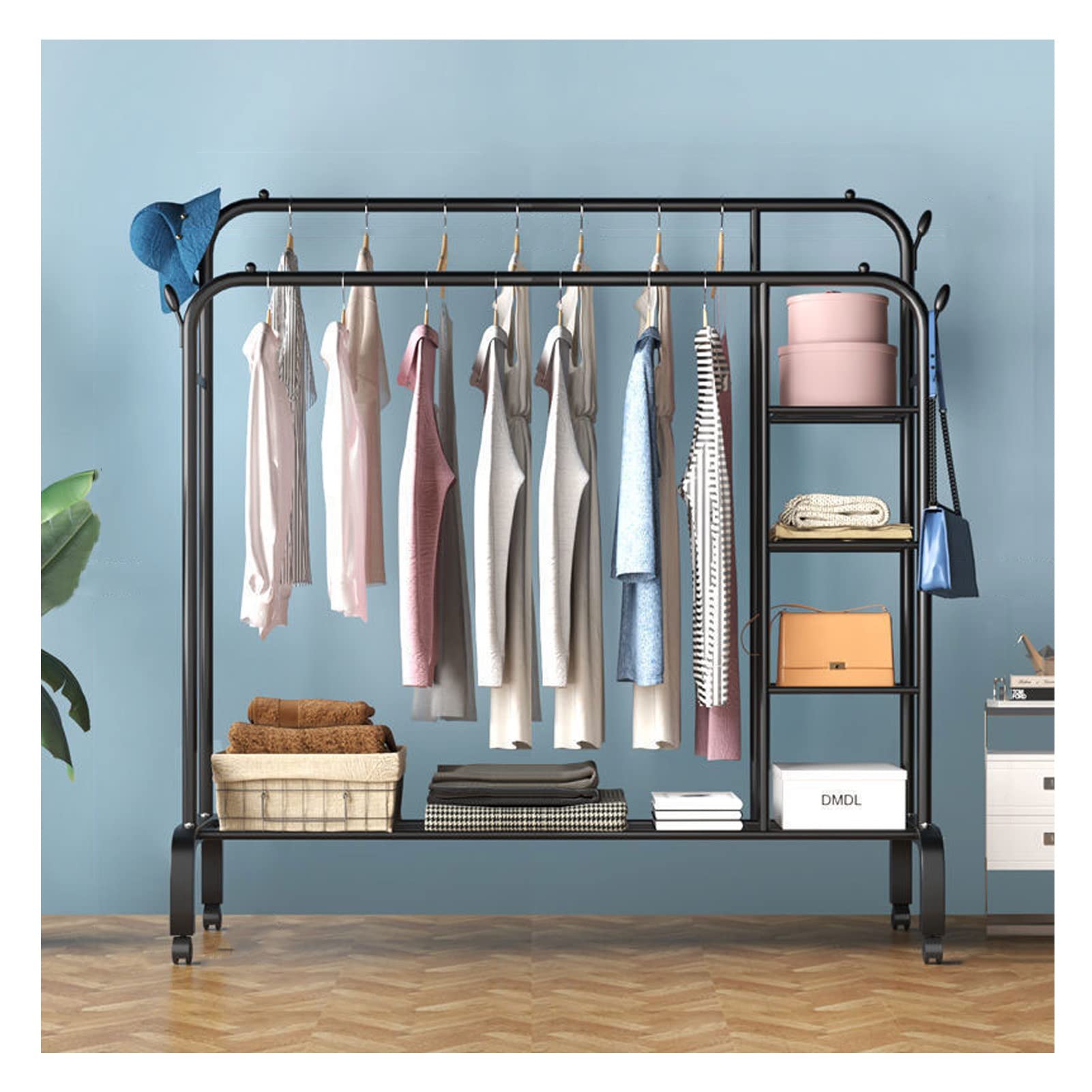 Aycdl Noir Metal Clothing Rack With Rolling Wheels Freestanding Hanger Display For Bedroom Hallway And Retail Store - Stylish And Functional Garment Nizer,-150 Cm