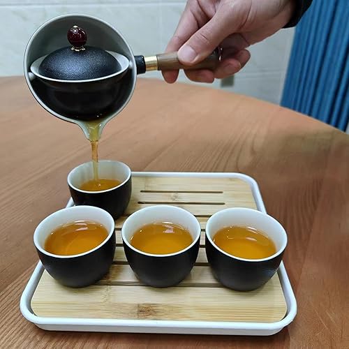 Miniatura 6 de Youngky - Juego de té de cerámica china de gongfu, juego de té portátil de viaje con cafetera de té de rotación 360 e infusor, bolsa de regalo todo