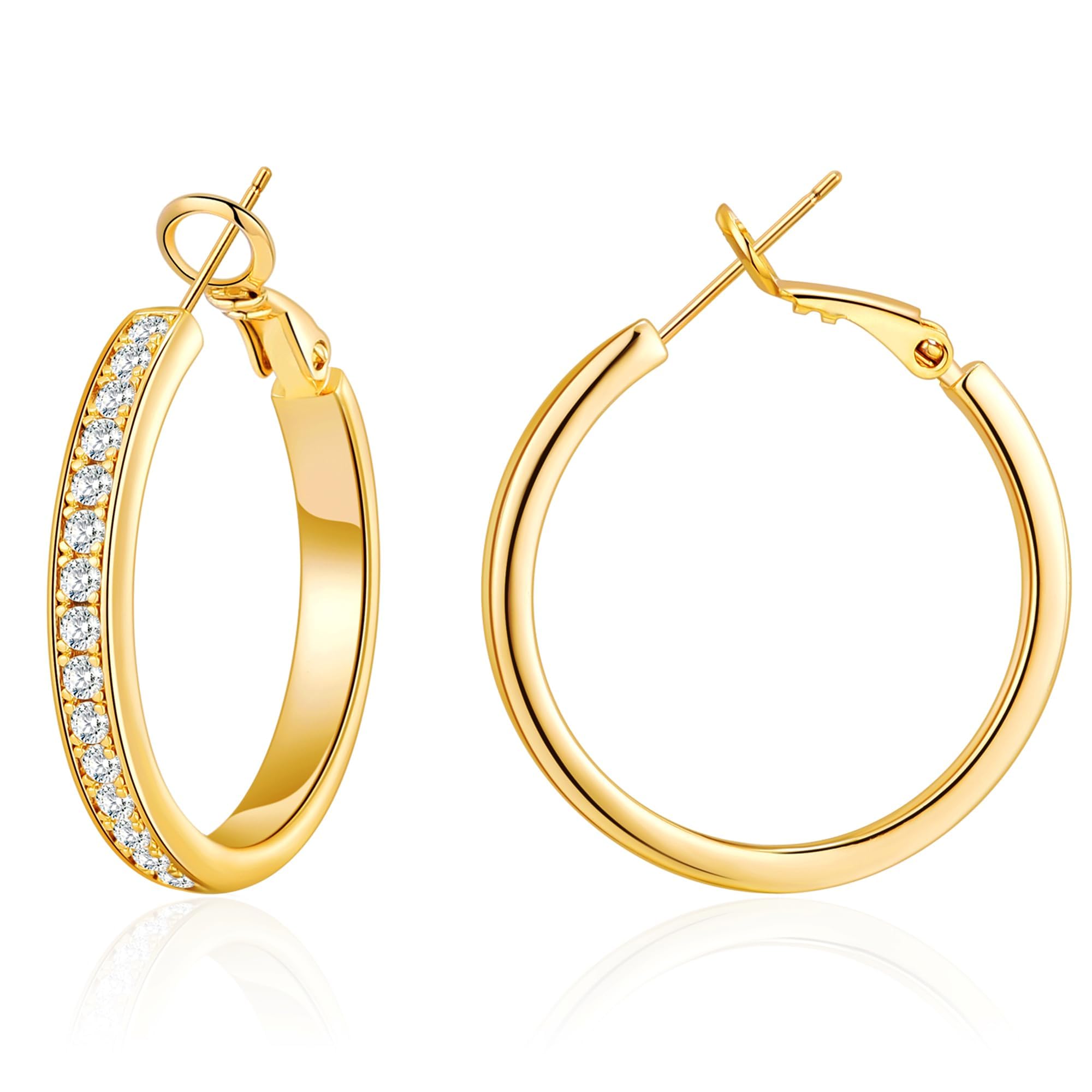 OOOPEL Large Rhinestone Hoops Sparkly Big CZ Hoop Earrings for Women Non Tarnish 925 Sterling Silver/Gold Plated Rhinestone Earrings for Sensitive Ears 20/30/40/50/60/70mm