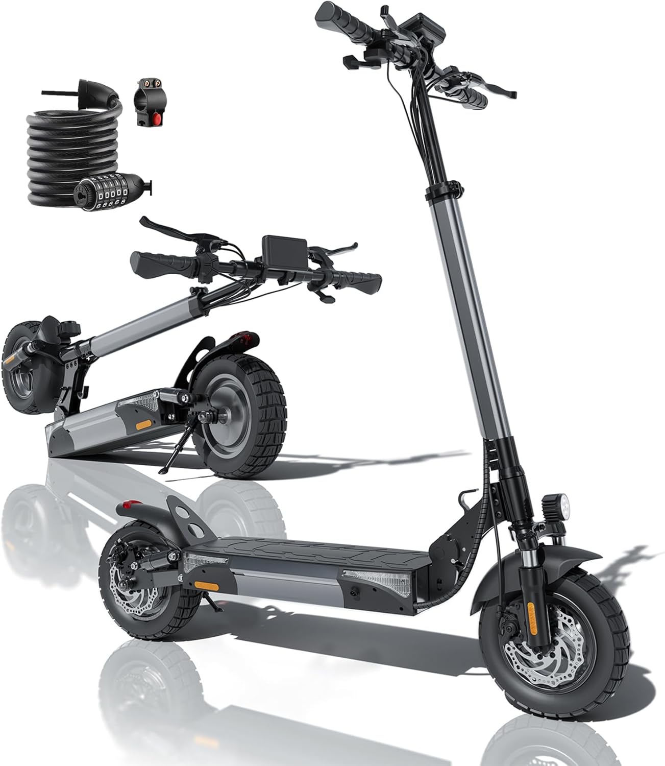 Electric Scooter for Adults, 1000W Powerful Motor with 28 MPH Top Speed & 28 Miles Long Range, 10" Pneumatic Off-Road Tires, Dual Suspension, Foldable E Scooter for Commuting, Includes Lock