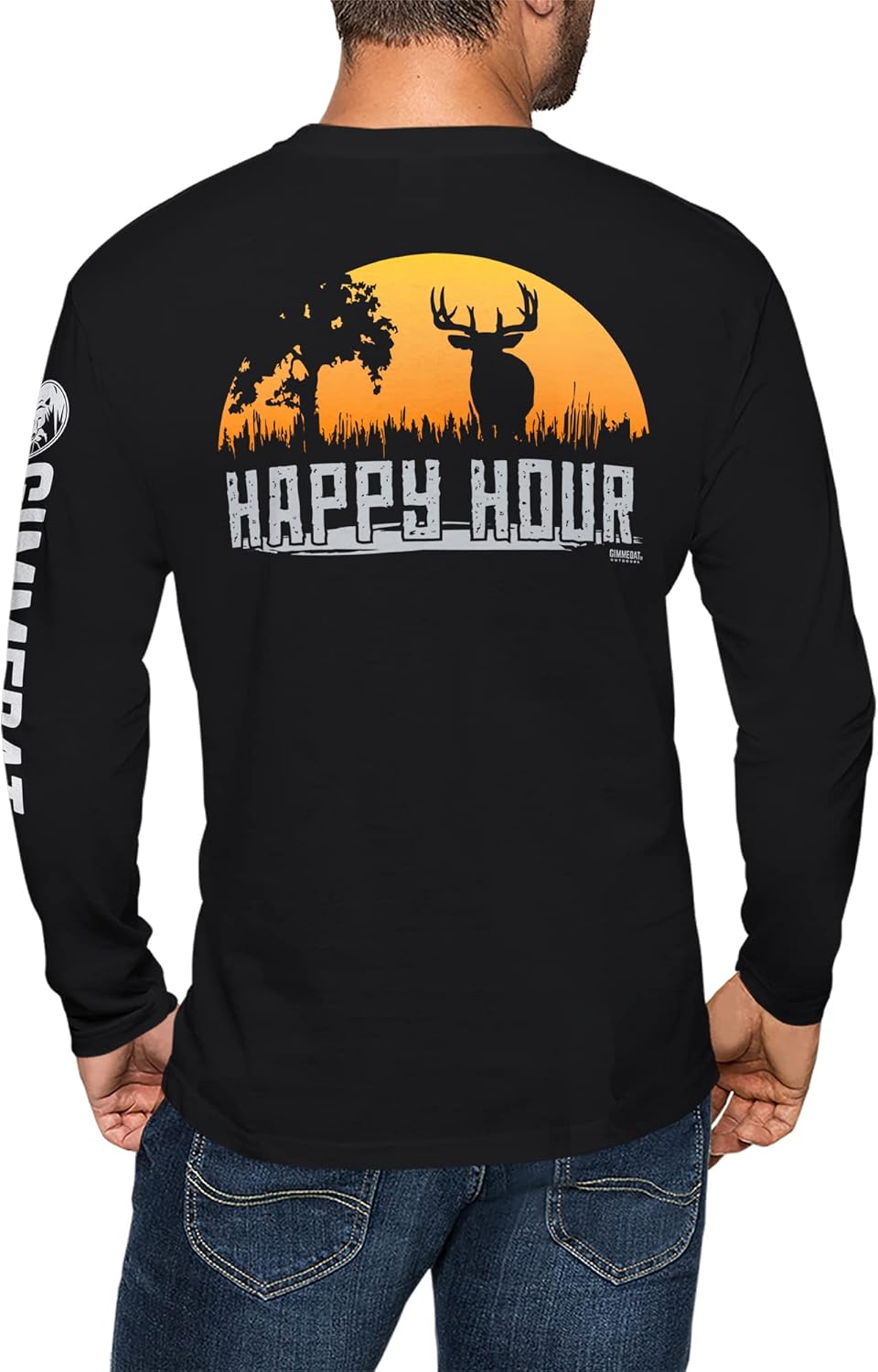 GIMMEDAT Happy Hour Buck Deer Hunting Long Sleeve Shirt Man Woman Gift Fun