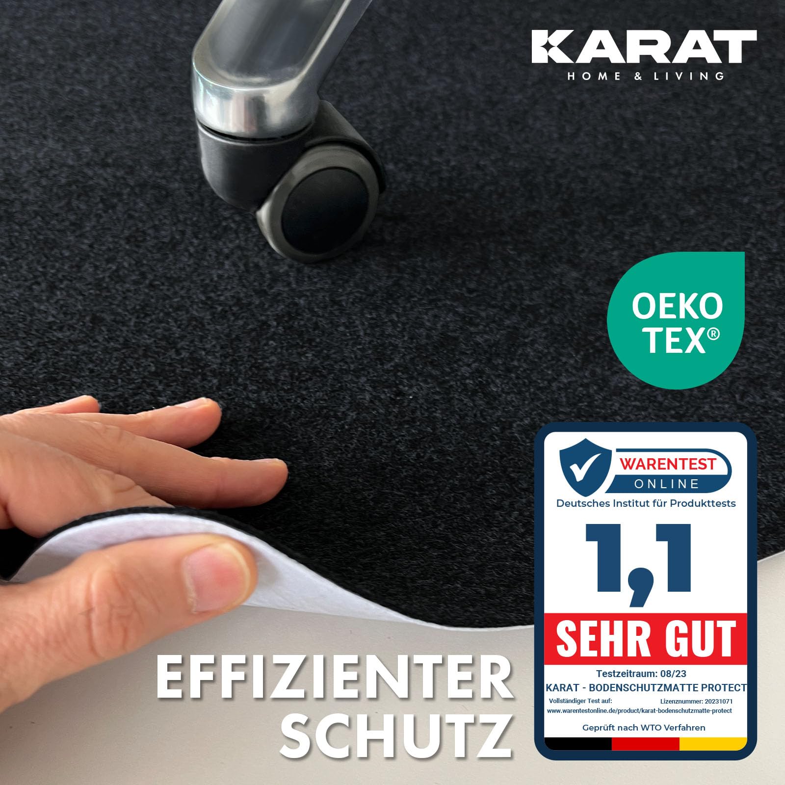 KARAT Bodenschutzmatte 100 x 120 cm, schwarz - Bürostuhl Unterlage aus Polyester, Bodenschutz, Unterlegmatte, Schutzmatte für Laminat, Parkett, Hartböden (Viking)