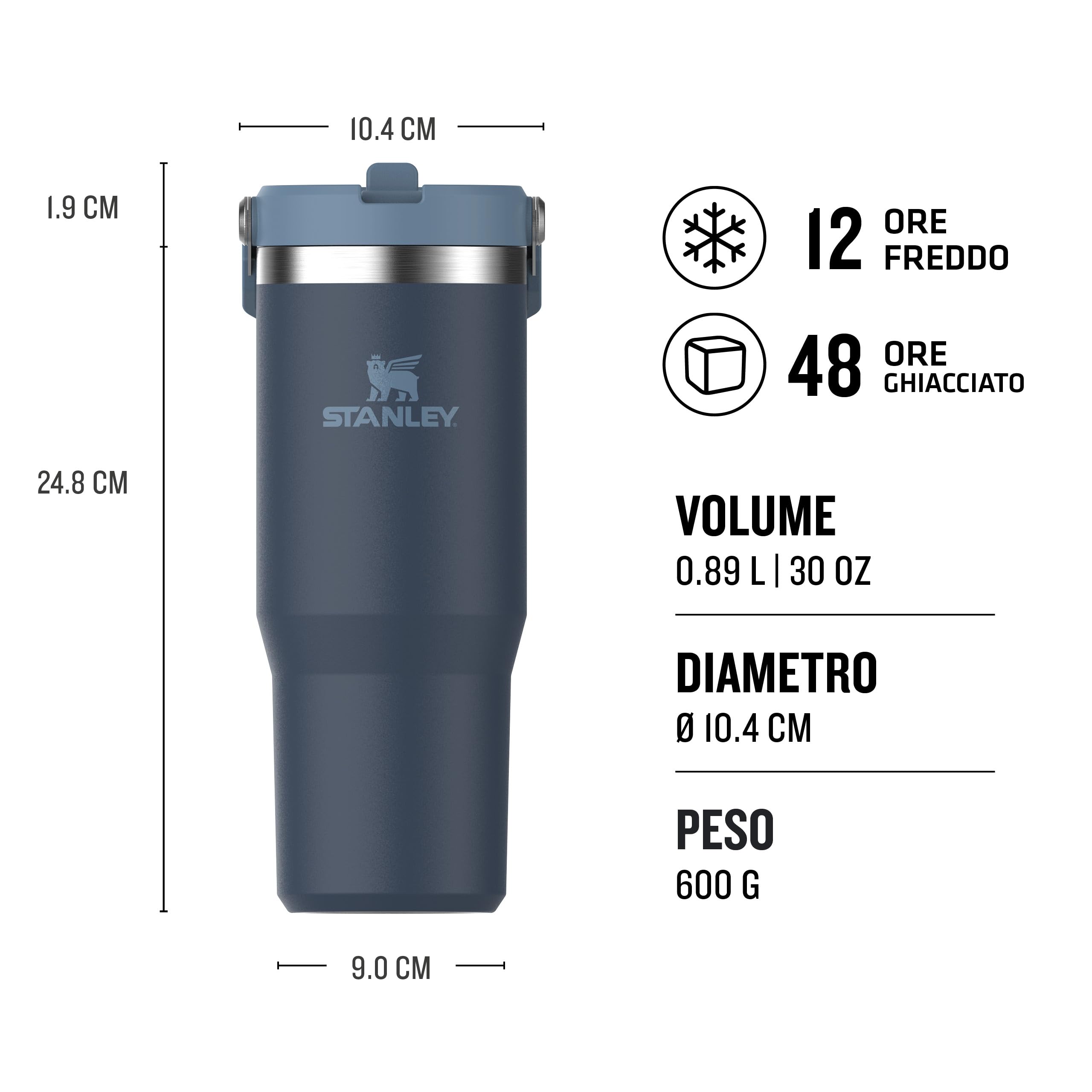Stanley Flip Straw Tumbler 1.0 Borraccia Con Cannuccia 0.89L - Fredda Per 12 Ore - Borraccia Termica Senza BPA - Bottiglia Acqua Facile Da Trasportare - Lavabile In Lavastoviglie - Navy