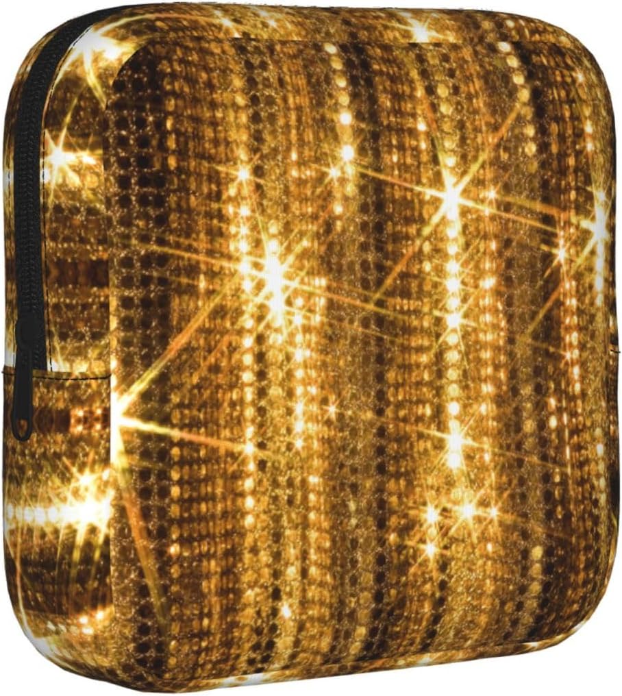 Gold Sequin Sparkle Print Women Period Bag Sanitary Pouch Portable Pad Pouch Tampon Holder Small Zipper Pouch Storage Bag