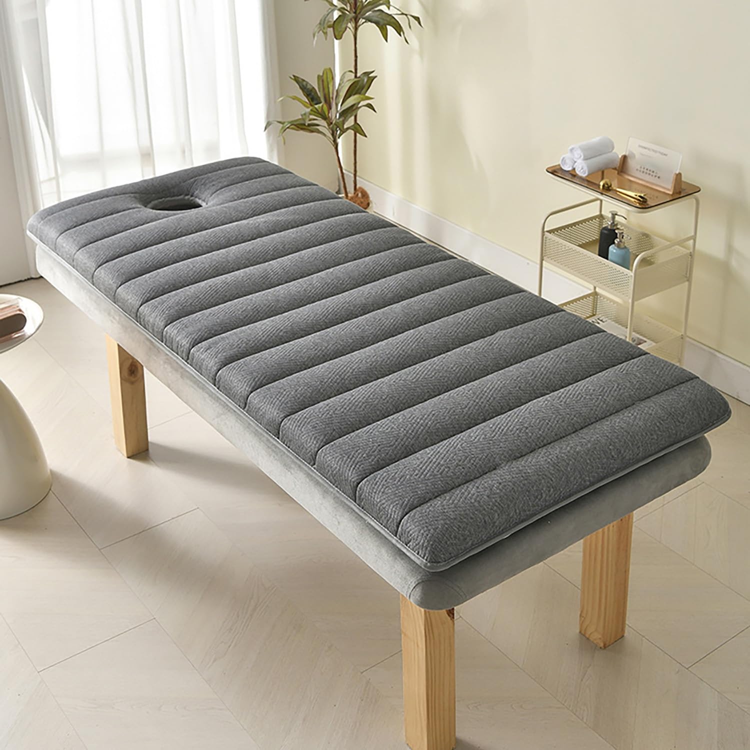 Surmatelas Table de Massage avec Trou Visage - Matelas Lit Esthétique Antidérapant Mousse Haute Densité, Coussin Épais pour Salon de Beauté et Extension de Cils(Gris,185x70x6cm)
