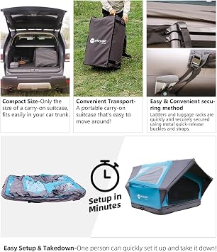 PlayDo Inflatable Rooftop Tent Easy Set Up Pop Up Roof Tent Air Extra Wide Large for 3 Person Family Camping Waterproof Cotton Tents for Truck Car SUV with Light, Skylight