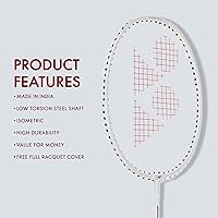 Vista 2 de YONEX GR 303i Aluminium Strung Badminton Racket with Full Racket Cover (White) for Beginners 83 Grams High Durability
