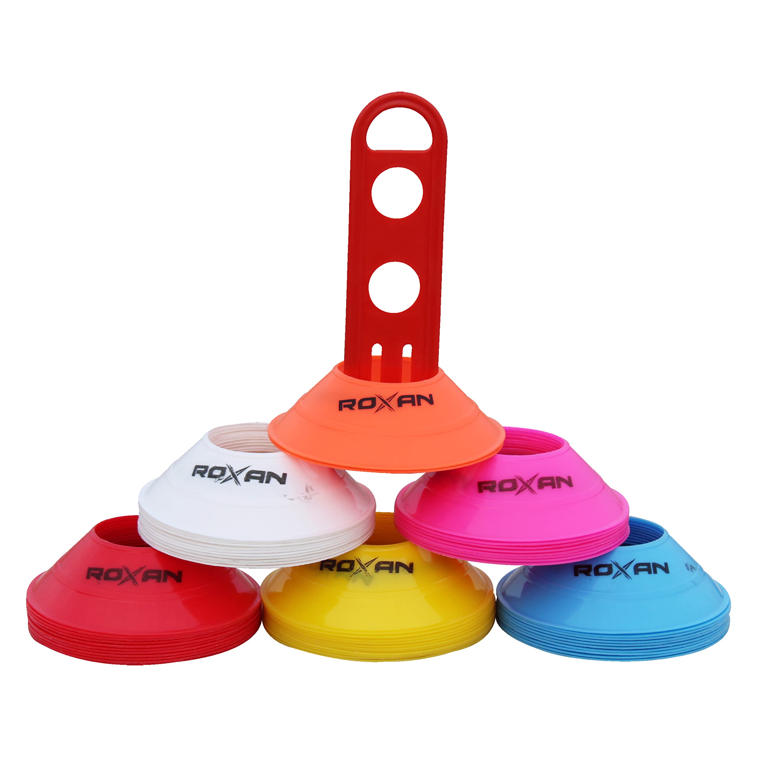 Roxan Saucer Cone Set of 50 Multi-Color with Plastic Stand