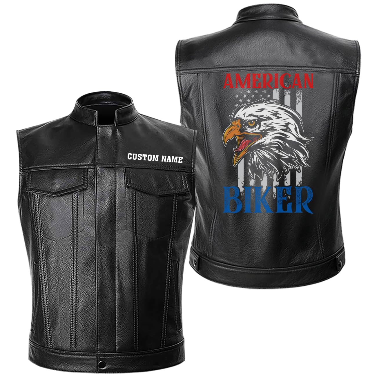 orealexpress Eagle USA American Flag, Biker Gift, Personalized Mens PU Leather Vest Coat Custom Motorcycle Club Vest