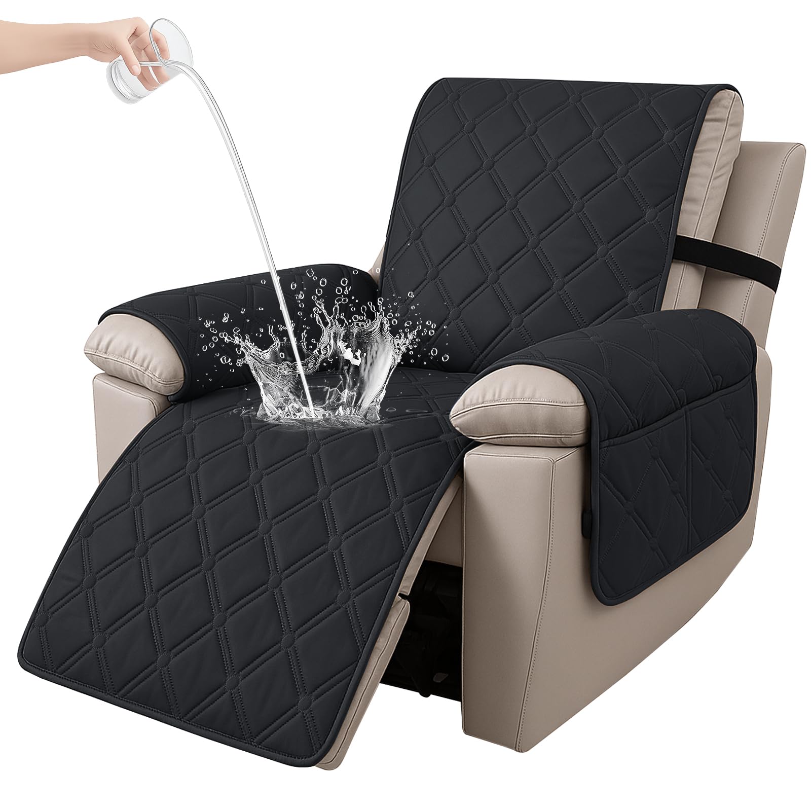 Ystyle Relax Recliner Chair Cover, Waterproof Recliner Chair Cover with Elastic Band, Stain and Anti-Scratch, Washable Covers for Recliner Chairs, Black Global Recycled Standard Global Recycled Standard Global Recycled Standard