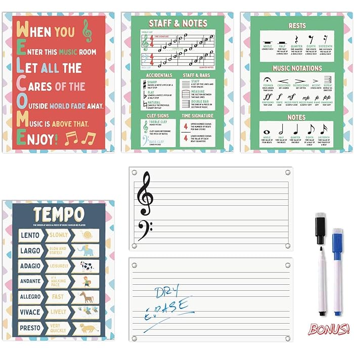 Buy 6 Music Posters for Classroom Music Teacher Supplies Include 3