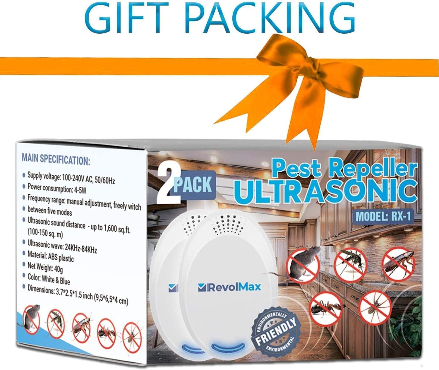 RX-1, 2Pack, Ultrasonic Pest Repeller Wall Plug-in, Most Effective Than Repellents - Get Rid of - Rodents, Squirrels, Mice, Rats, Bats, Roaches, Ants, Spiders, Bed Bugs, Мosquito, Insects, Fleas! : Patio, Lawn & Garden