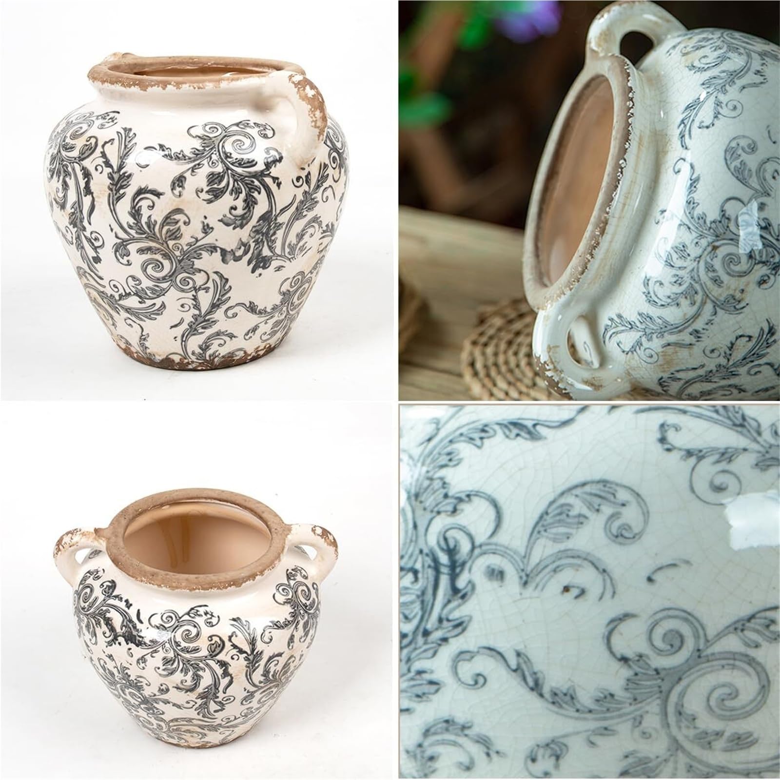 Śmieszne doniczki na kwiaty, ceramiczna doniczka w stylu "used look", retro, rustykalna, szara ozdobna doniczka do dekoracji ogrodu, werandy