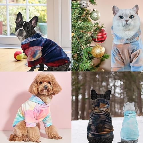 Miniatura 6 de Mklhgty Sudadera con capucha para perro, teñido anudado, para cachorros, abrigo para clima frío, ropa para mascotas para perros y gatos