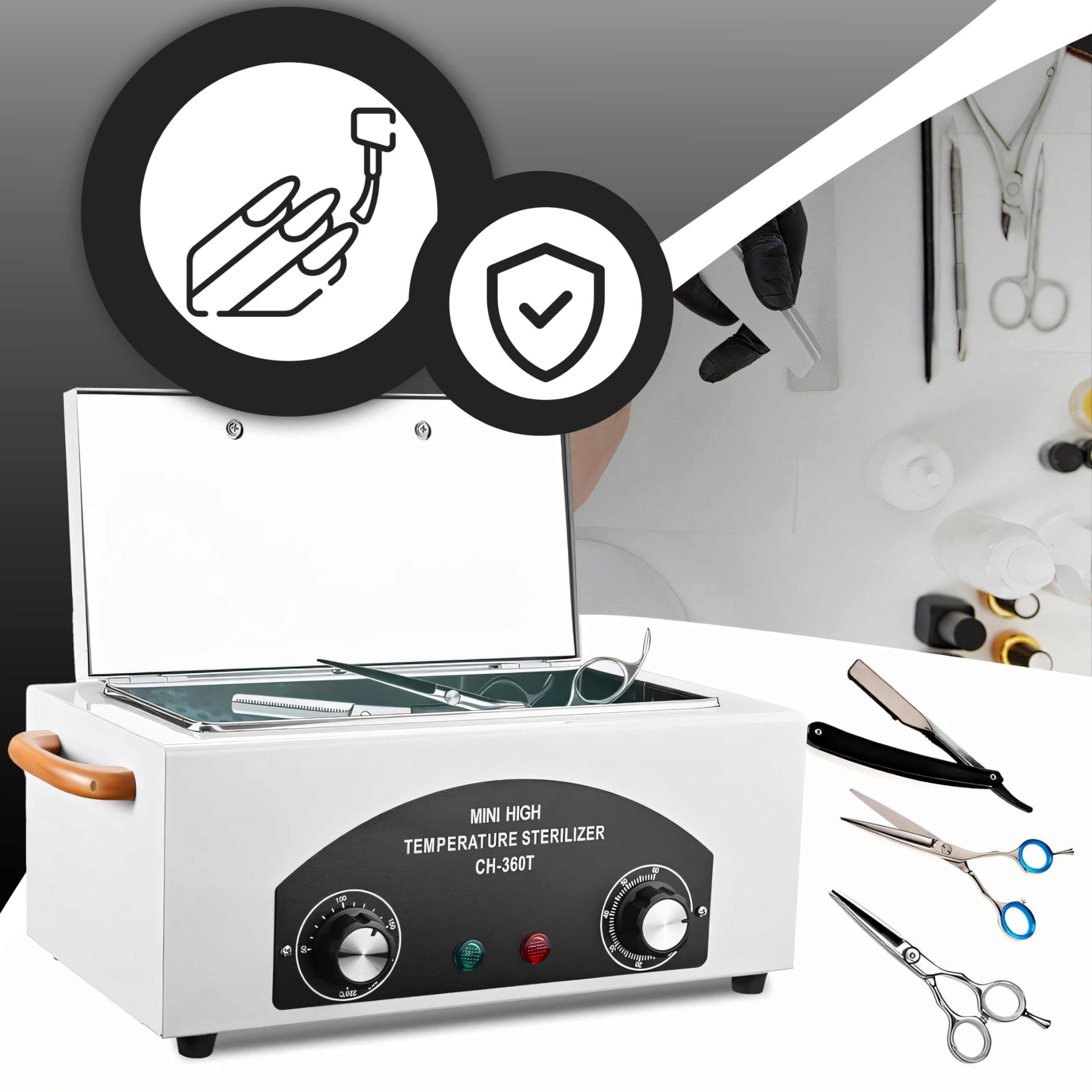 Retoo Heißluftsterilisator Desinfektion 300W 220°C mit Timer, Trockene Hitze, Hochtemperatur Sterilisator, Sterilisationsgerät für Kosmetik, Fusspflegestudios, Friseursalon, Nagel Werkzeug, Weiß