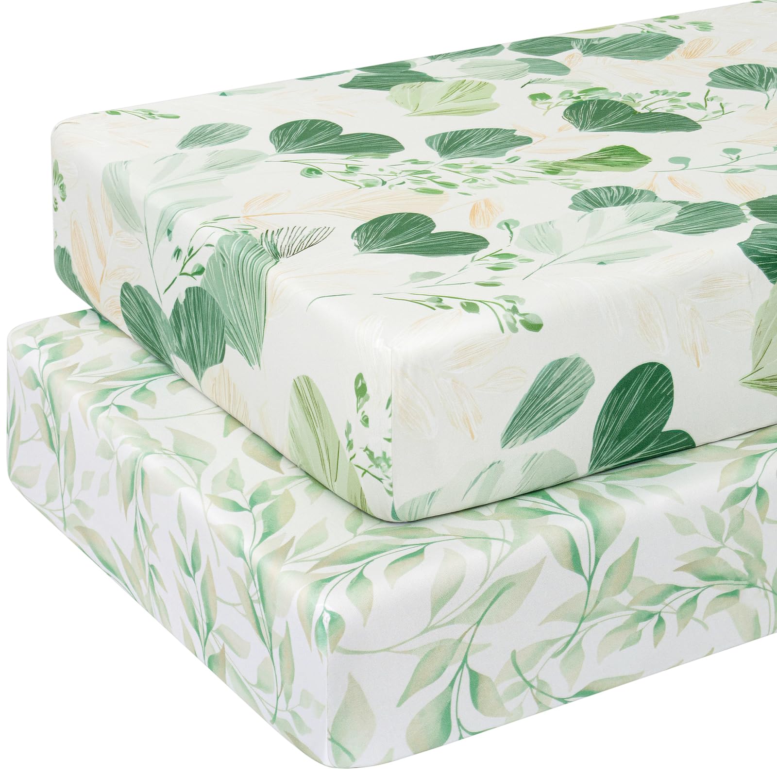 Yukkidds 2er Pack Baby Spannbettlaken Spannbetttücher 140 x 70 cm Elastizität Atmungsaktiv Mikrofaser Matratzenbezug Laken für Kinderbett Beistellbett Babybett, Grünes Blatt