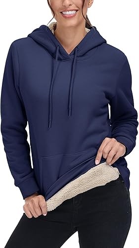 Miniatura 4 de MAGCOMSEN Sudaderas con capucha de sherpa para mujer con forro polar estilo casual atlético con bolsillo de canguro