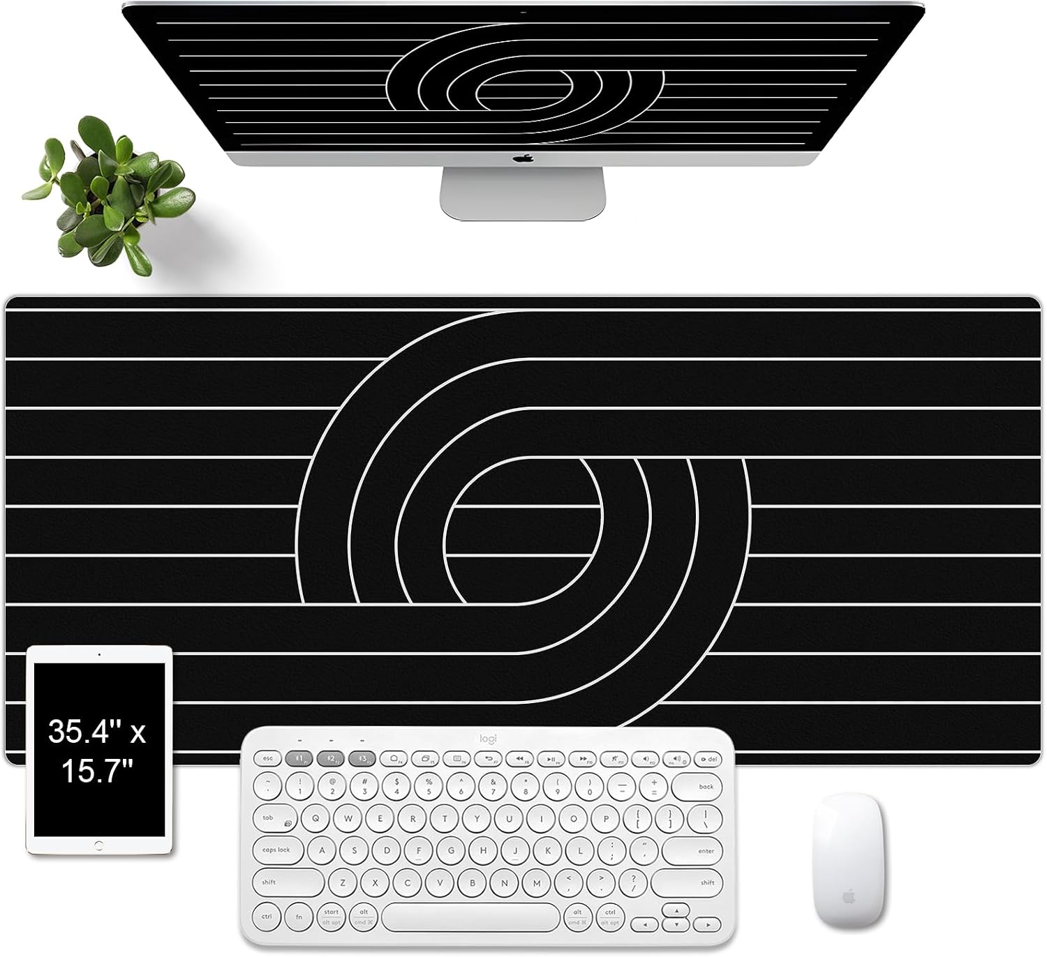 Large Office Leather Desk Mat, 35.4" x 15.7" Non-Slip Desk Blotter Pad, Waterproof Laptop Desk Mat, Desktop Protector and Cover, Writing Mat for Office and Home (Black, Line)