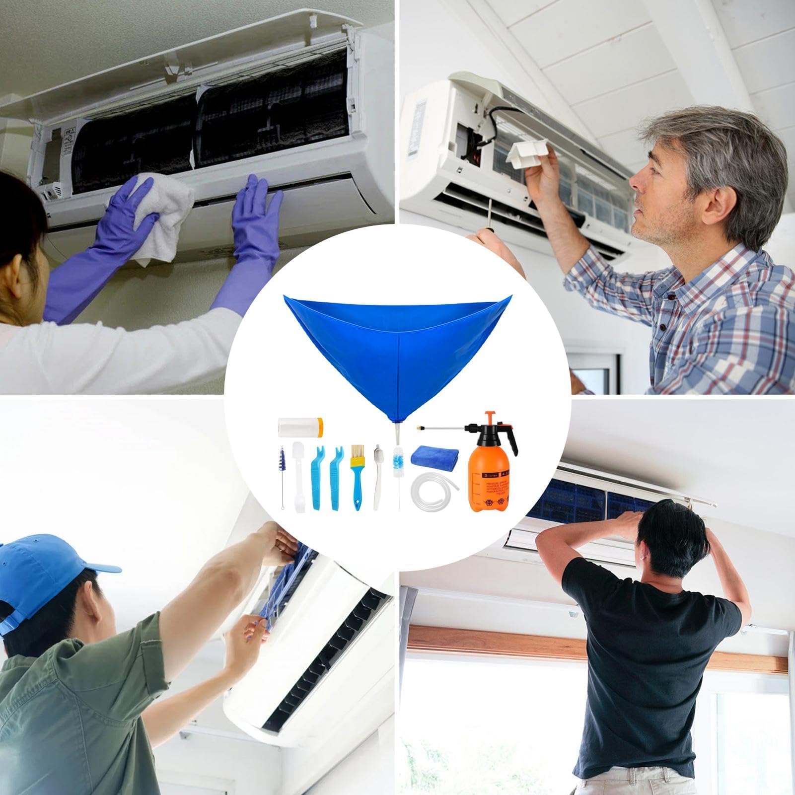 Kit di pulizia per condotti d'aria, set di pulizia mini split AC con copertura impermeabile per uso domestico, protezione del condizionatore d'aria e accessori per il lavaggio