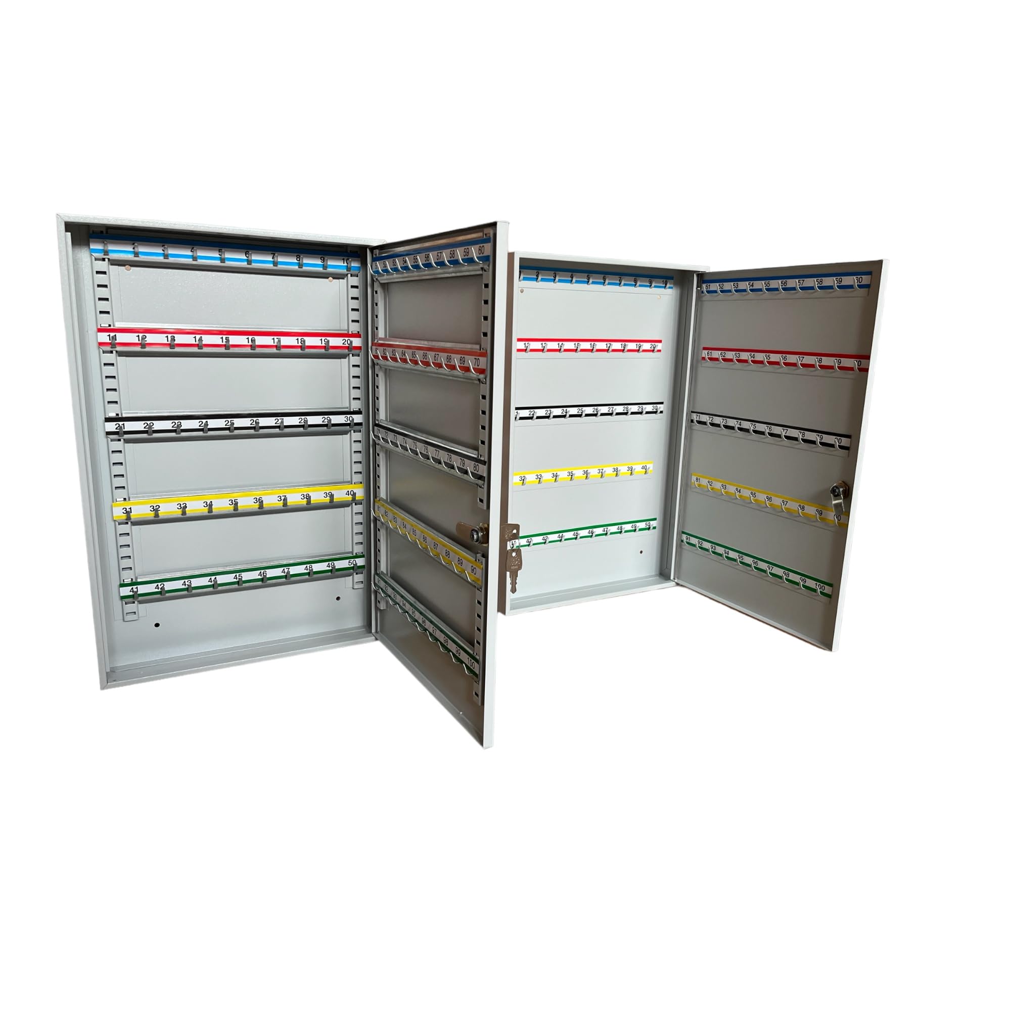 LEOMAR Armario para Llaves, Caja con 100 Ganchos, de Chapa de Acero, con Tiras de Ganchos Fijas, para Montaje en Pared, con Cerradura, con Material de Montaje, 6 x 35 x 52 cm