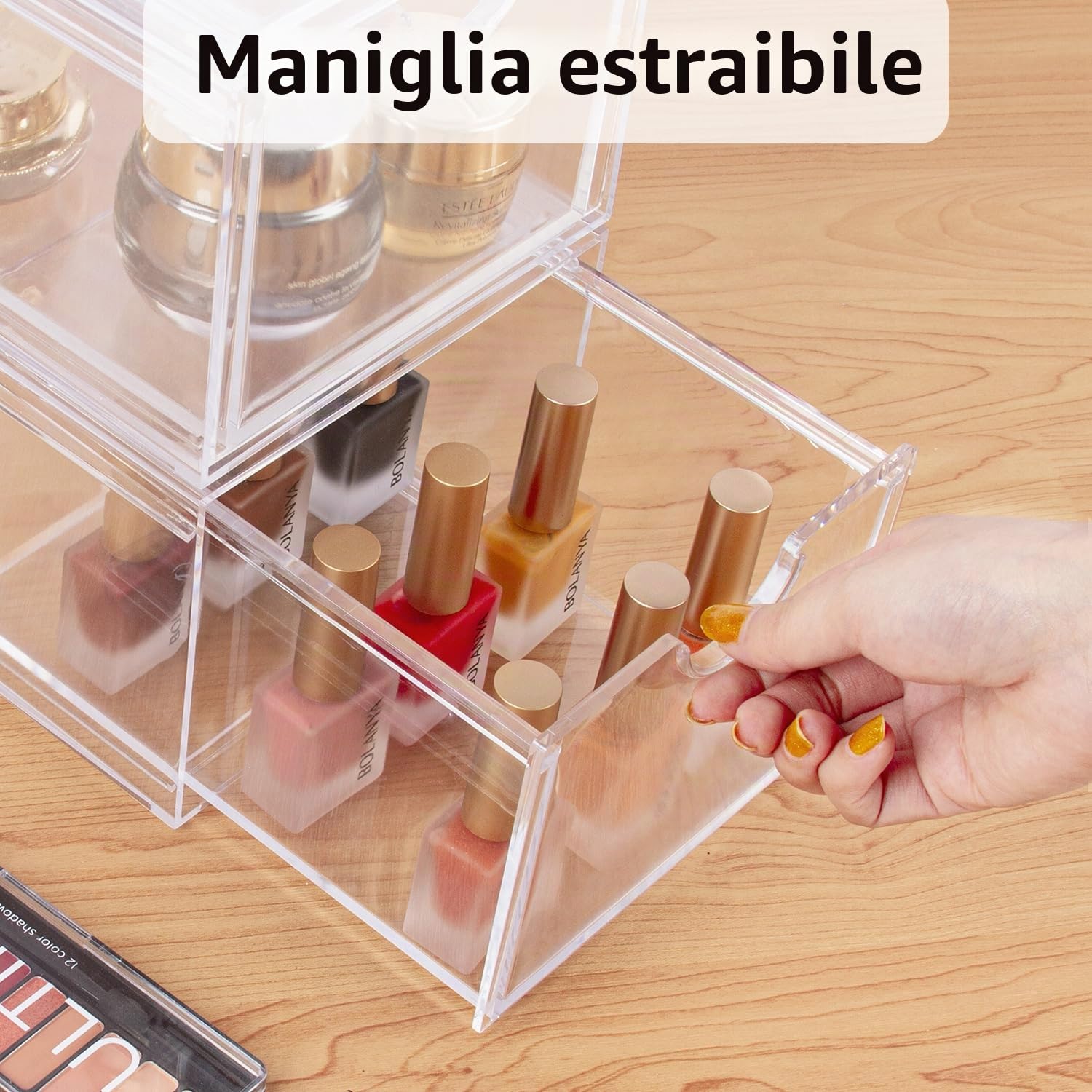 Cassetti Organizzatori Cosmetici Impilabili, Organizer per Trucco Trasparente in Acrilico, Cassettiera per Vanità per Cosmetici, Cura della Pelle, Bancone da Bagno o Comò - Set di 2