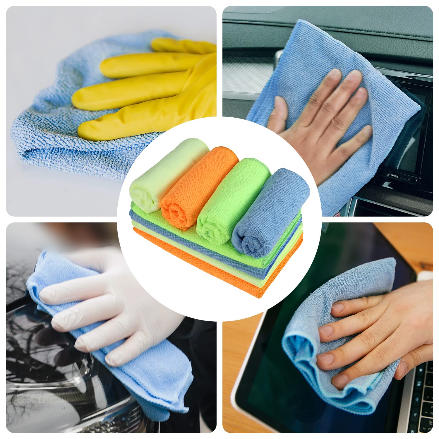 DNA MOTORING TOOLS-00259 Reinigungstücher Autowäsche Mikrofasertuch für Auto-Detailing Zuhause Küche, 30,5 x 40,6 cm, Gelb, Orange, Blau, Grün, 36 Stück