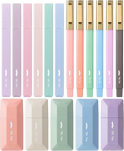 Mr. Pen - Resaltadores estéticos y bolígrafos, paquete de 17, cintas de corrección estética, bonitos resaltadores de colores surtidos, bolígrafos