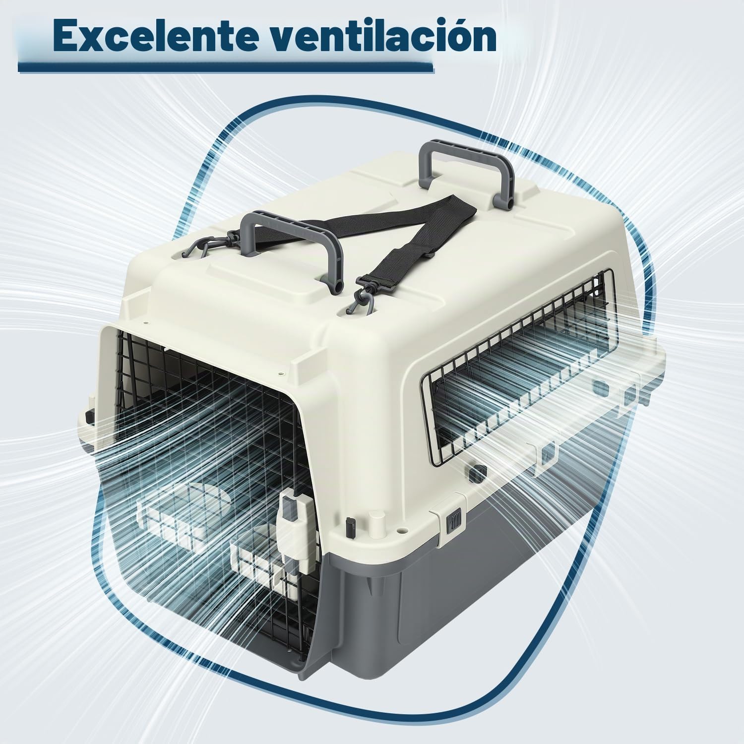 Caja de transporte para mascotas de PP con puerta y ventana de metal con asa de transporte y correa 67,3 * 54,9 * 51,5 cm con 4 ruedas, caja de transporte para gatos y perros con rueda para