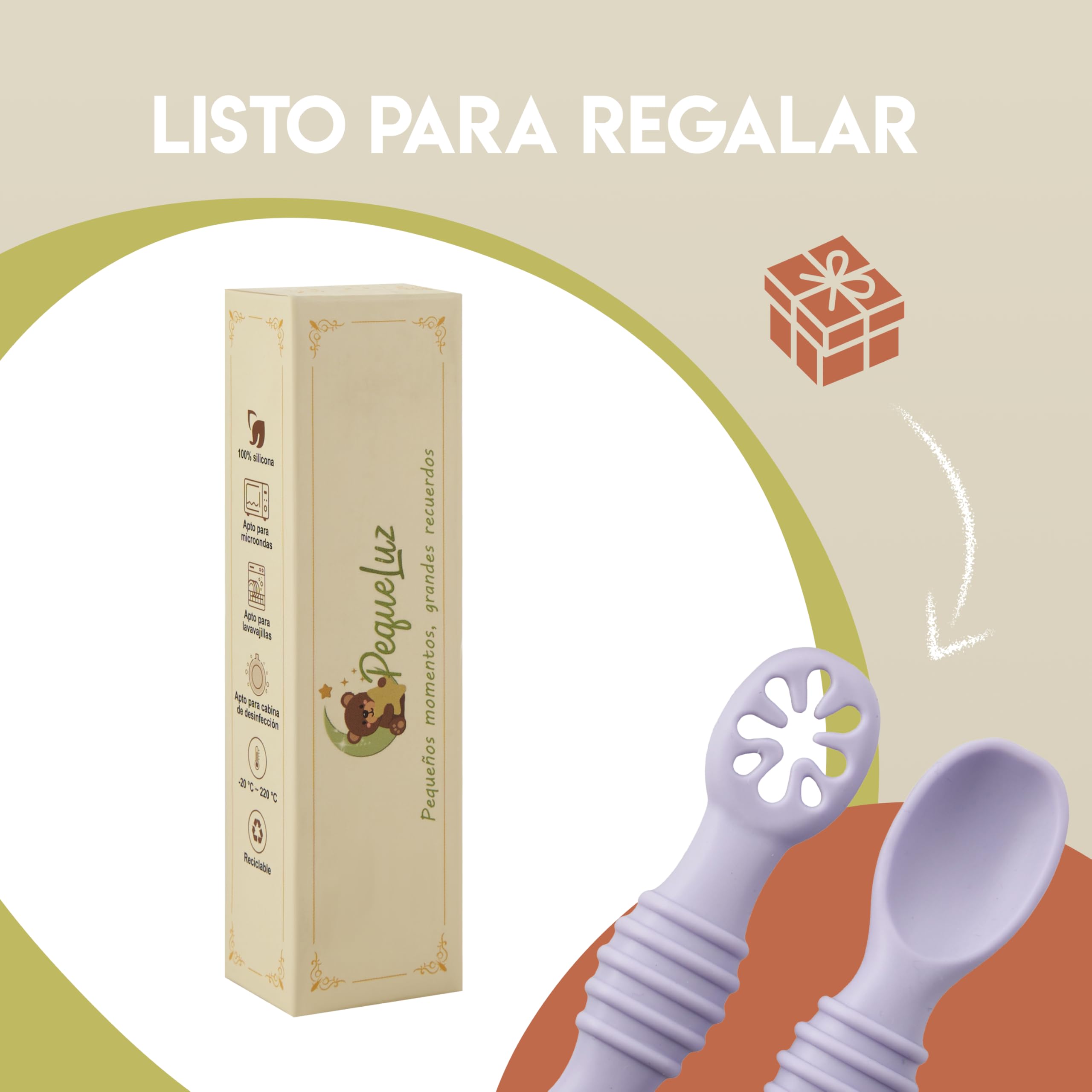 Cucharas Bebé 6 Meses BLW – Set 2 Cubiertos Bebé Silicona LFGB | Cucharas Aprendizaje Antiahogo | Fácil Agarre | Sin BPA | PequeLuz