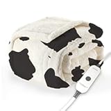 Printed Royal Sherpa Foot Pocket Heated Throw Electric Blanket, 50" x 60", 4 Heat Settings, 4-Hour Auto Shut-Off, Warming Cozy Throw for Couch or Bed, Machine Washable, Blue Leopard