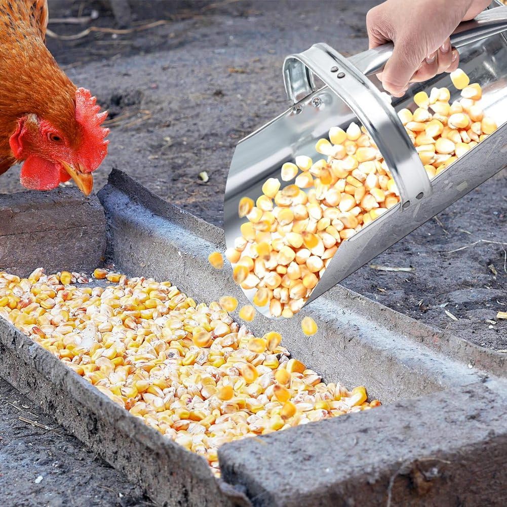 Metall-Futterschaufel für Nutztiere, 2 Größen, robust, stapelbar, Pferdefutterschaufel mit Griff, für Gartenarbeit, Bauernhöfe, einfach zu bedienen, Silber, 2 Stück