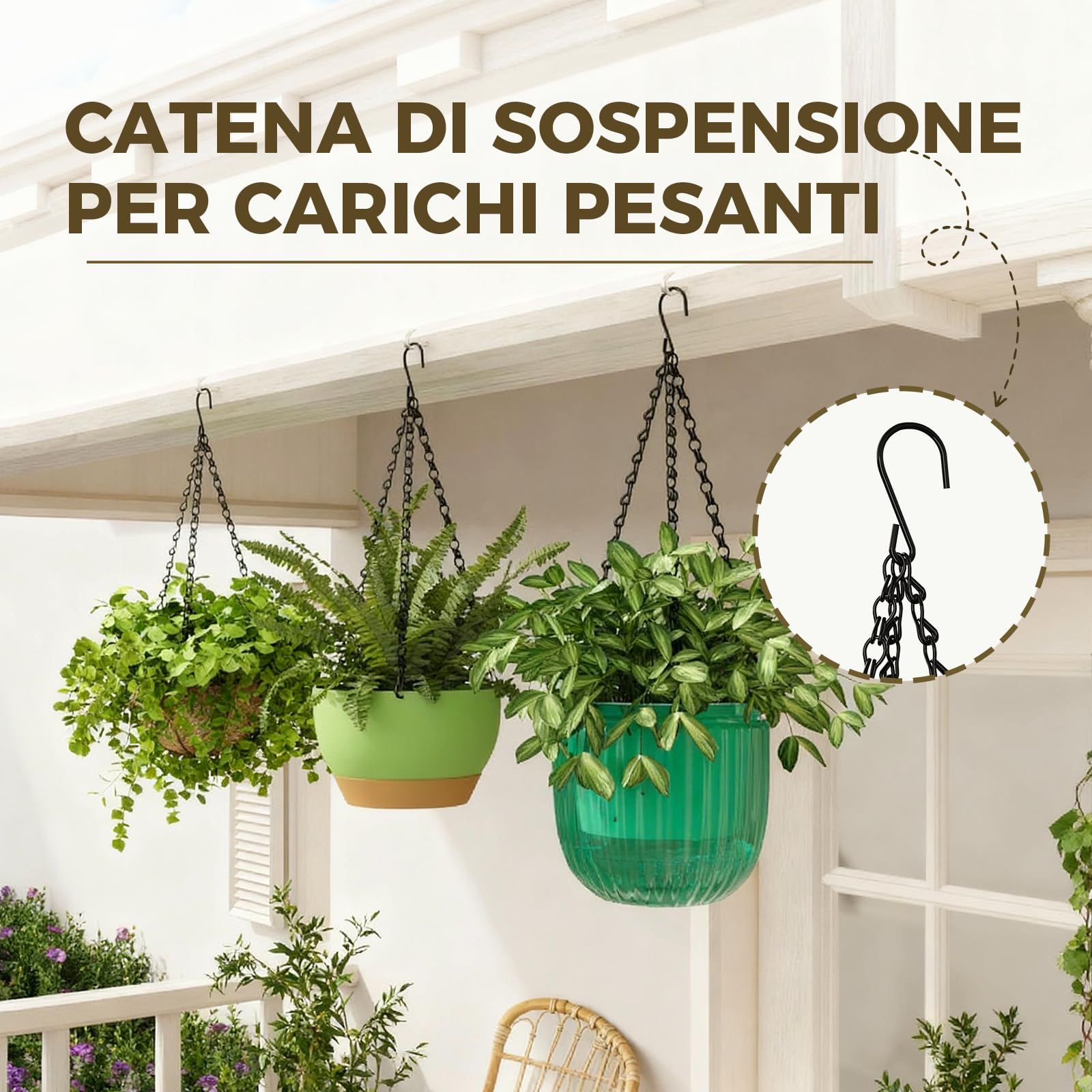 Bamworld Portapiante Sospesi 12 Pezzi, 35 cm Catene Nere con Ganci Soffitto, Supporto Sospensione per Mangiatoie Vasi Campanelli Vento, Interno ed Esterno