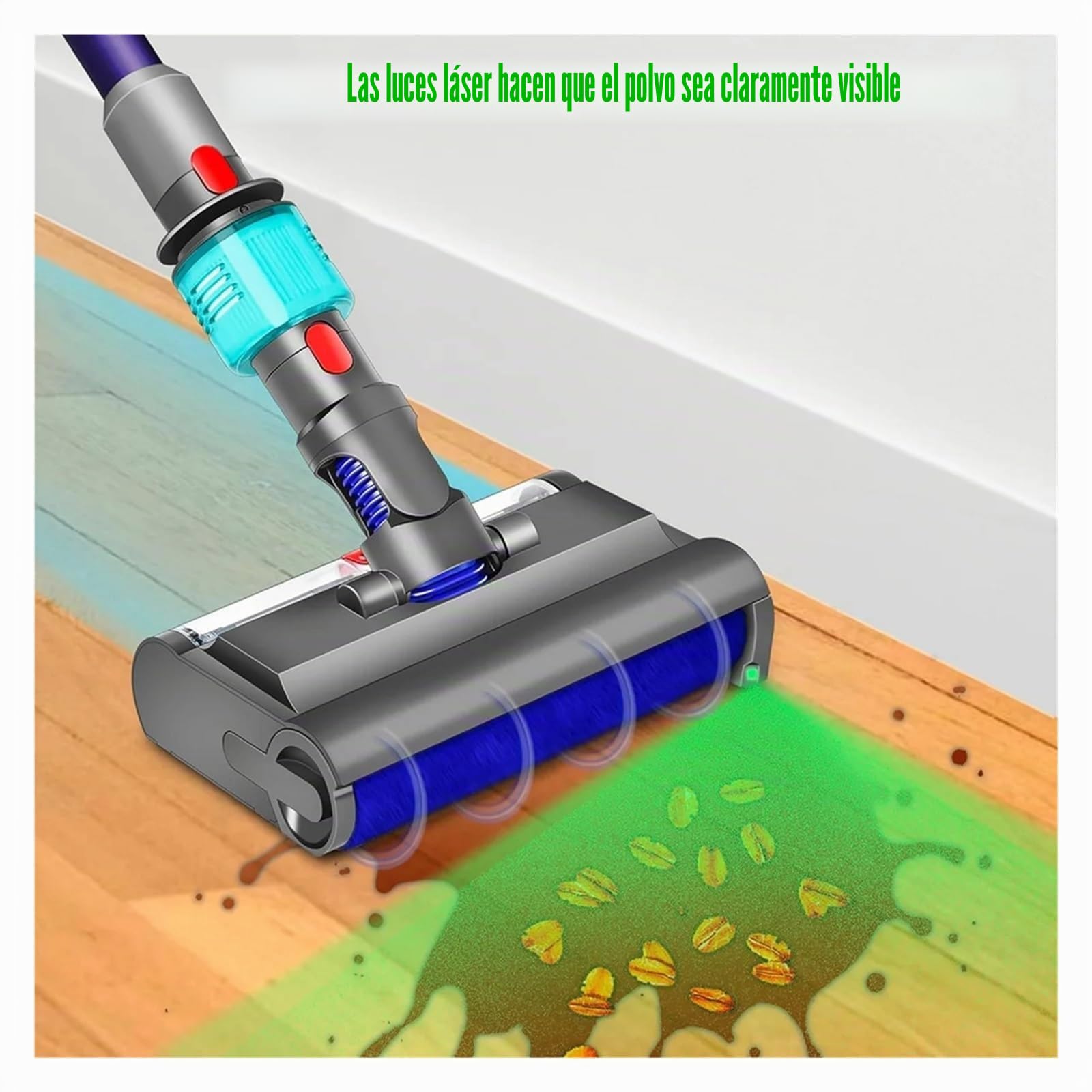 Compatible con Dyson, V7 V8 V10 V11 V15 Cabezal Limpieza Verde | V7, V8, V10, V11, V15, cabezal limpieza, luz verde, suelo duro, recogida pelo, suelta rápida, anti enredo