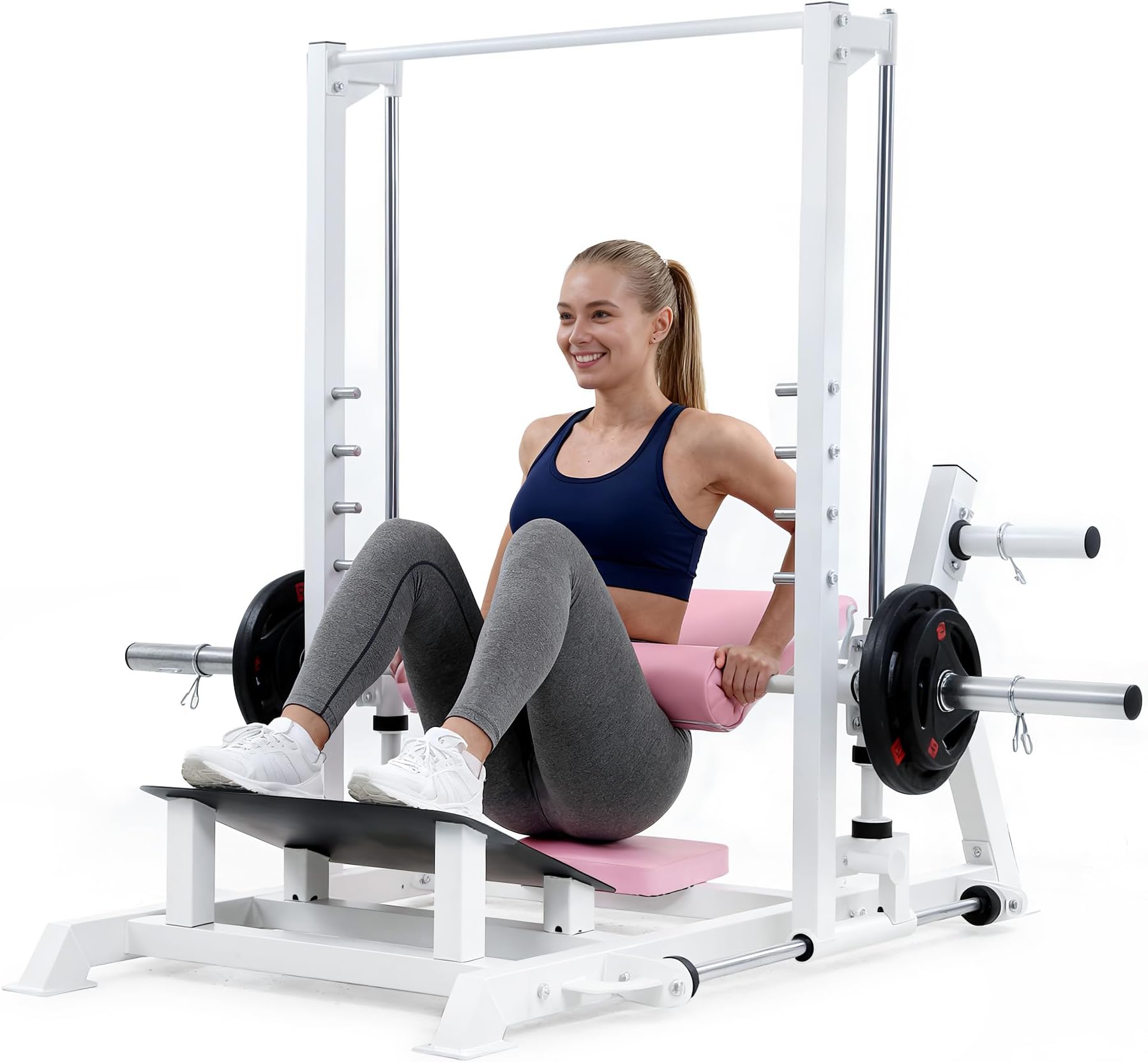 Hip Thrust Machine Home Gym, Multi-Functional Smith Machine for Hip Thrust & Glute Training, Full Body Workout Power Rack with Guide Rails for Home Strength Training