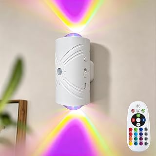 Grkka Rechargeable Motion Sensor Light Indoor, LED Wall Sconce with Remote | 16 Colors Changing RGB Wall Sconces, Dimmable 1500mAh Battery Powered Magnetic Step Night Light for Stairs, Hallway, Bedroom