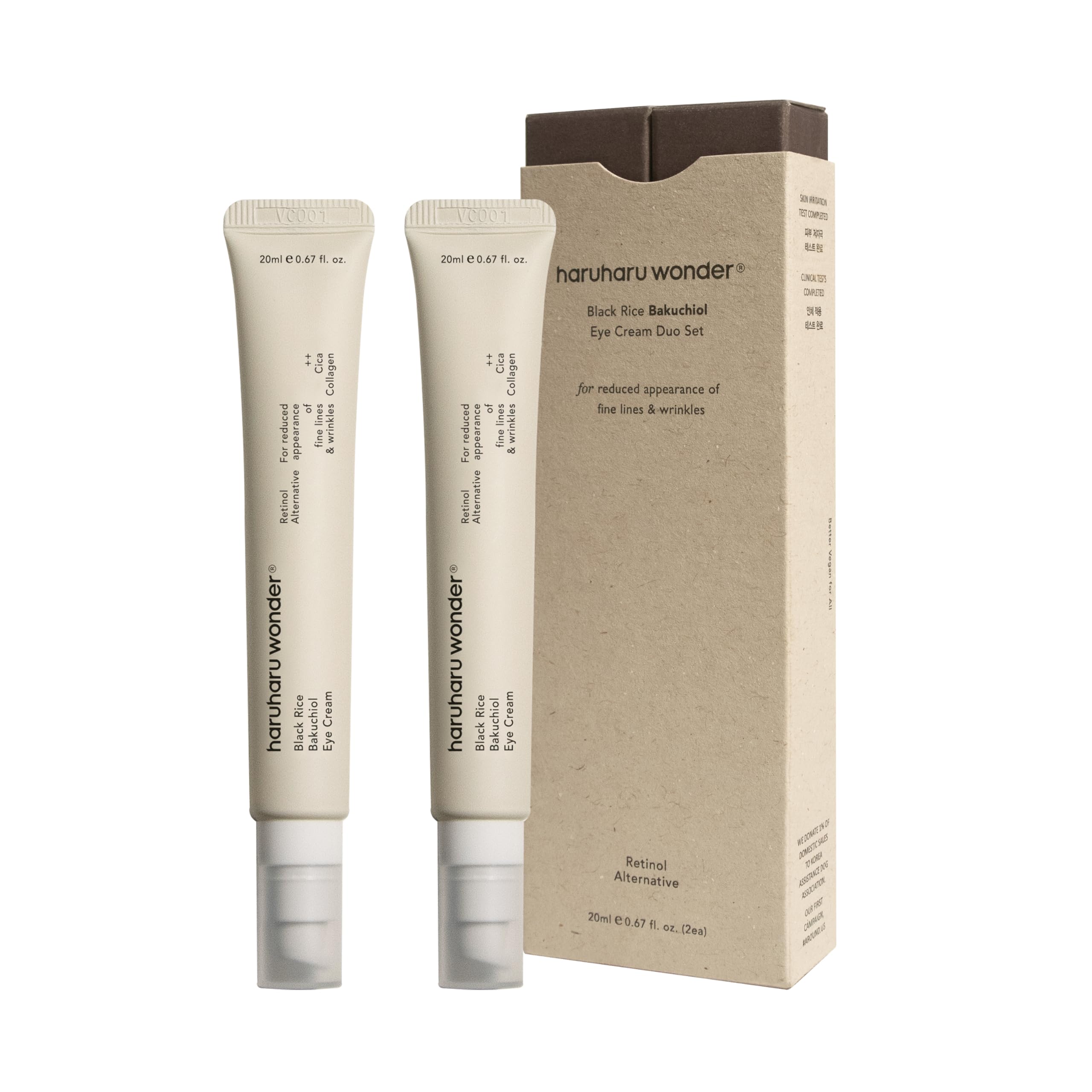 HARUHARU Wonder Black Rice Bakuchiol Eye Cream 0.67 fl.​oz (Pack of 2) | Wrinkle Care, Natural Retinol Alternative | Cruelty Free, EWG-​Green