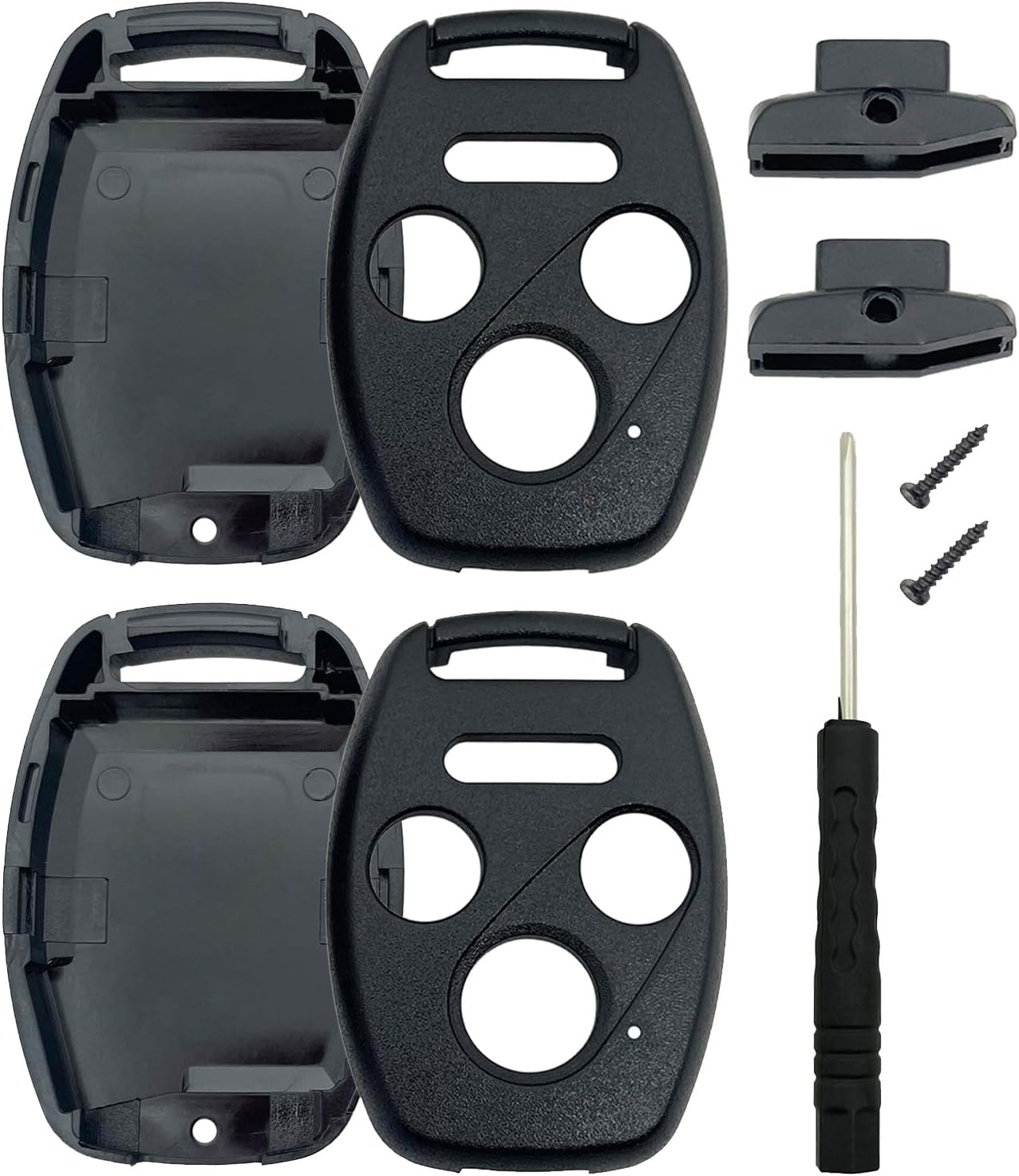 J-ACCES 2 Pack Key Fob Shell Case Fit for Honda Accord Civic EX Pilot Keyless Entry Remote Key Housing Replacement with Free Screwdriver Casing Only (Black 2 Pack)