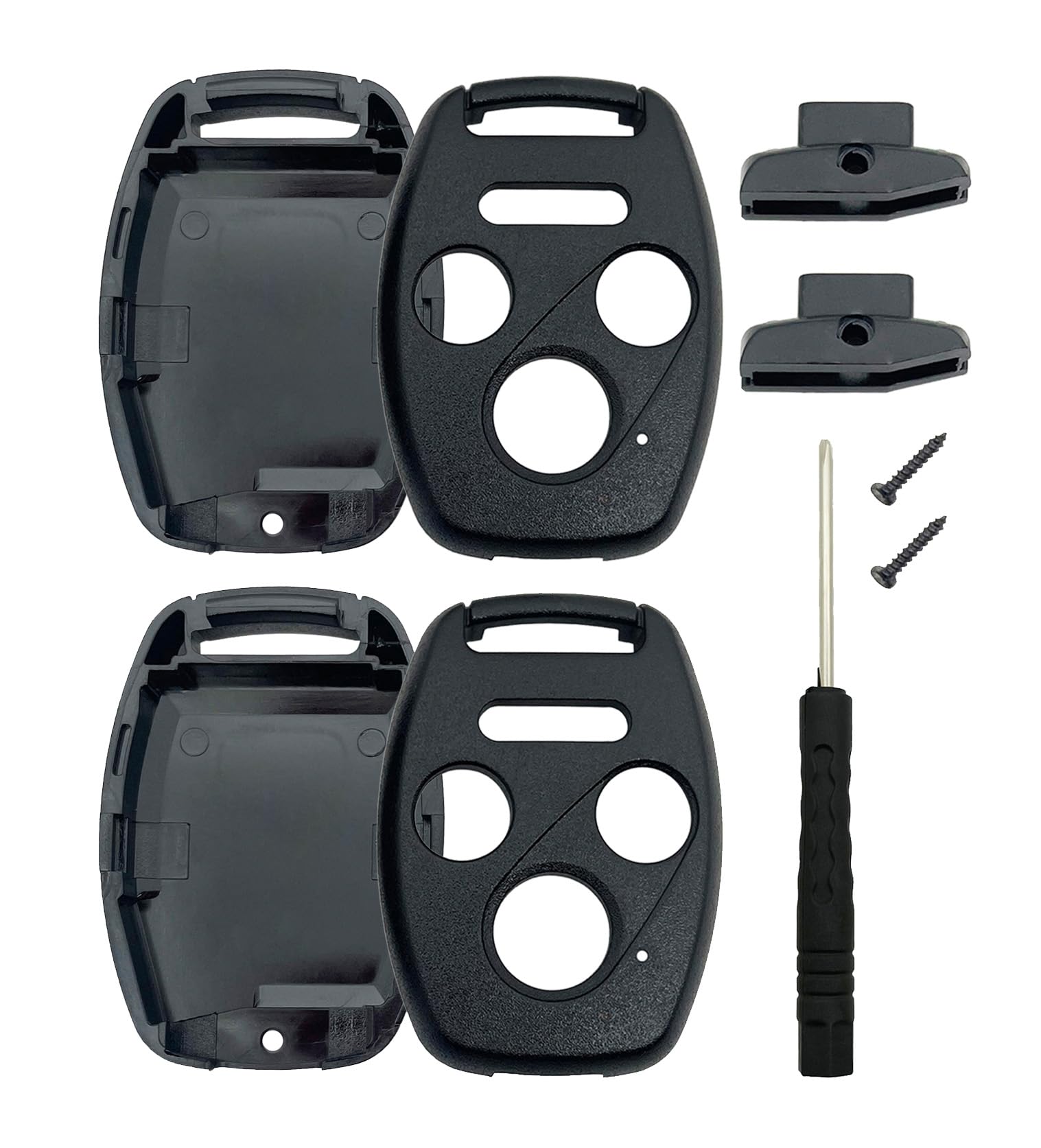 2 Pack Key Fob Shell Case Fit for Honda Accord Civic EX Pilot Keyless Entry Remote Key Housing Replacement with Free Screwdriver Casing Only (Black 2