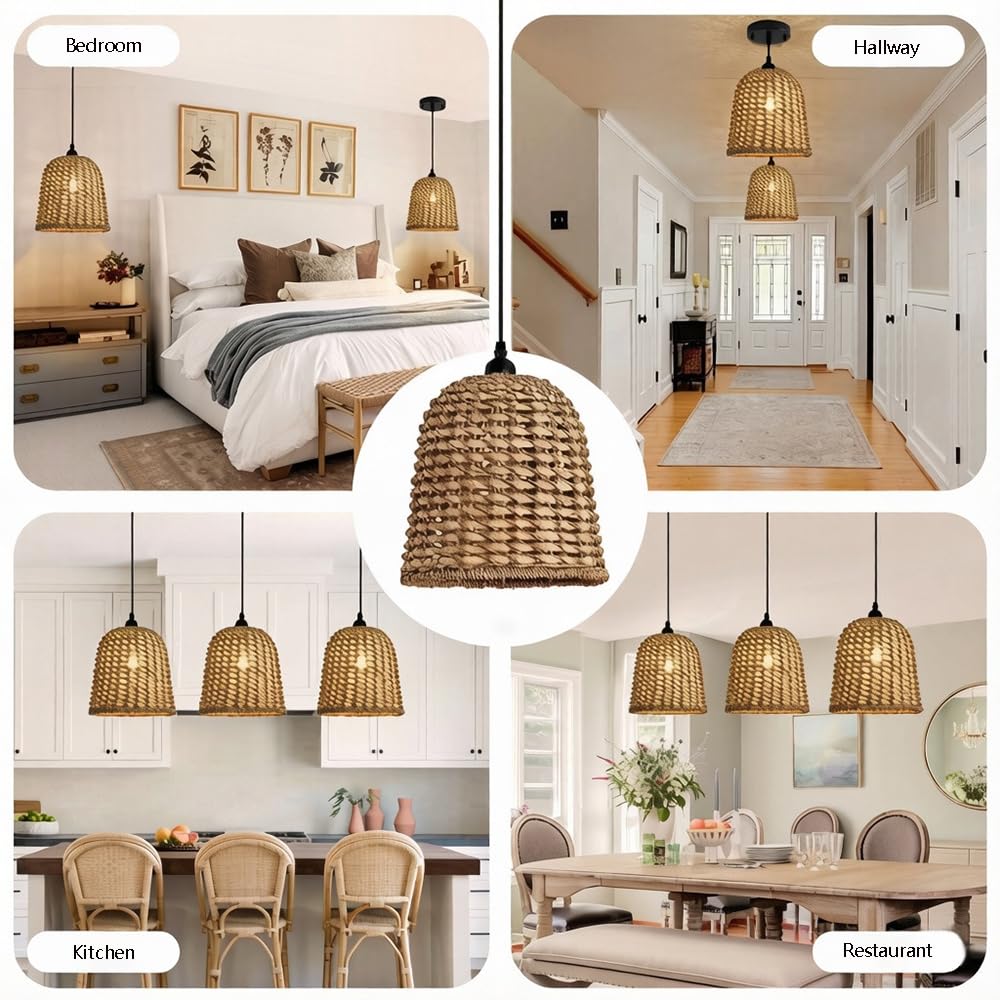 Żyrandol Z Rattanu, Wiklina, Trawa Morska, Rattan, Boho, Ręcznie Tkany, Bambusowe Lampy Wiszące, Lampa Rattanowa Do Kuchni, Wyspy, Jadalni, Salonu, Rustykalnego Domu